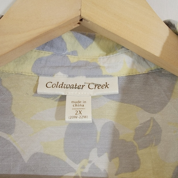 Coldwater Creek Gray Yellow Floral Button Front Tunic Top Sz 2X Lagenlook Cozy - Picture 9 of 11